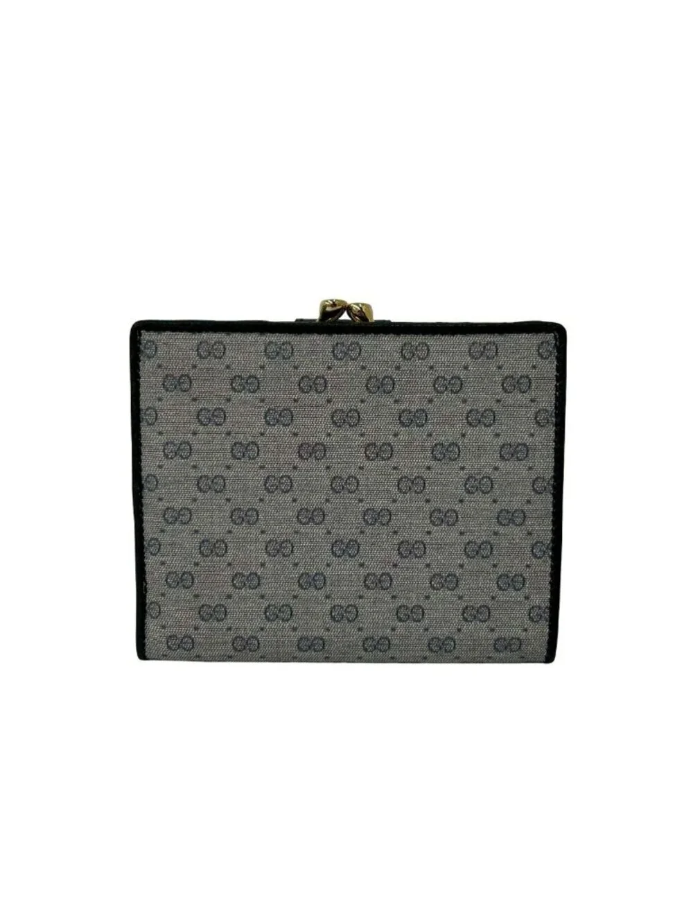 Gucci Vintage Micro GG Logo Leather Kiss Lock Bifold Wallet Navy - Picture 2 of 10